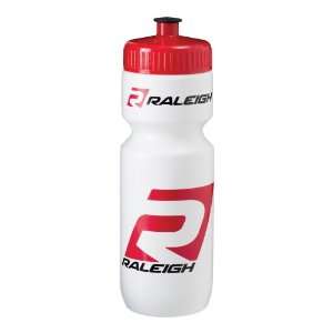  Raleigh Logo Water Bottle   White w/ Red Top, 24oz Sports 