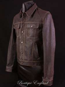 Mens TRUCKER Brown Real Hide Leather Western Jacket  