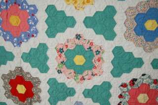 30s Grandmothers Flower Garden & Stars Antique Hexagon Quilt ~NICE 