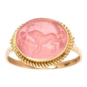   14k Yellow Gold Pale Pink Venetian Glass Ring, Size 6.5: Jewelry