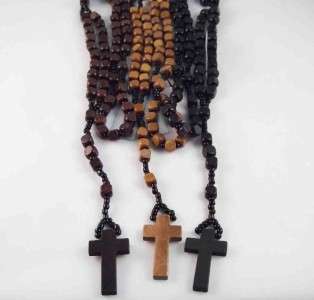 28 Wooden rosary bead necklace, 3 colour options  