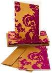 Product Image. Title Fuschia and Gold Flocked Handmade Notecards Set 