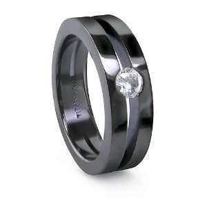  EDWARD MIRELL Black Titanium Ring Split Band & Diamond 