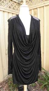 KATE MOSS at TOPSHOP black draped dress studs on shoulders 12  