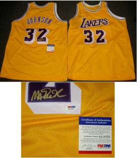   JOHNSON AUTOGRAPHED SIGNED YELLOW JERSEY LOS ANGELES LAKERS PSA/DNA a