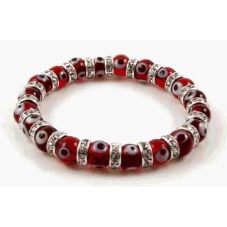  Eye Bracelet with Zirconia, 8 mm Translucent Red Glass Beads by Love 