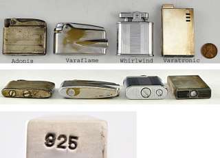   Lighters Sterling Silver Cases Varaflame Varatronic Adonis Whirlwind