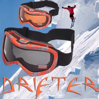 Drifter Ski Goggles, Bright Orange Camo Frame, Anti Fog Lenses  
