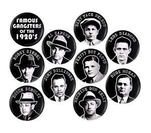PROHIBITION GANGSTERS BUTTONS   10 PINS   1920S/MAFIA  