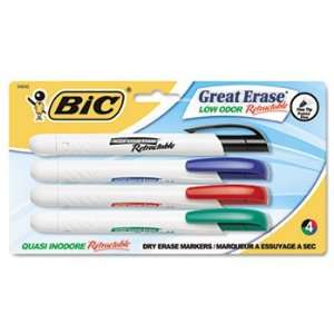 BIC DERP41ASST   Retractable Low Odor Dry Erase Marker, Chisel Tip 
