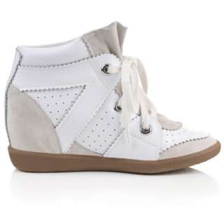 Womens Leather Wedge Ankle Shoes High Top Velcro Lace up Double Tongue 