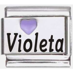  Violeta Purple Heart Laser Name Italian Charm Link 