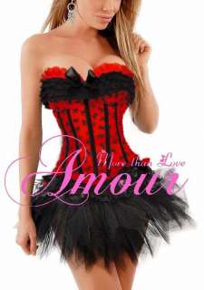 Sexy Red Corset Moulin Rouge Costume /w Tutu Skirt  
