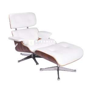   Eames Lounge Chair & Ottoman   White Aniline Leather: Home & Kitchen