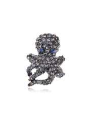   Jet Black Crystal Rhinestone Embedded Octopus Fashion Sized Ring