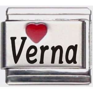  Verna Red Heart Laser Name Italian Charm Link Jewelry