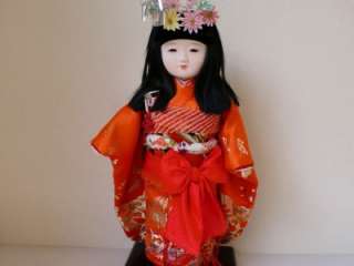 Japanese Ichimatsu Ningyou Doll Kimono Girl Flower Wig  
