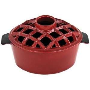  2 1/4 Quart Red Cast Iron Steamer Pot with Lattice Top 