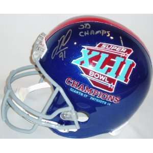  Autographed Justin Tuck Helmet   Replica with SB Champs 