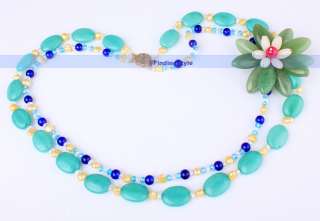 Designer 2Strds 20  Jade Pearl Flower Necklace  FINDINGJEWELRY 
