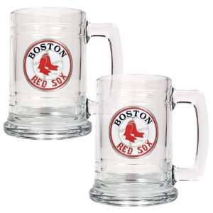  Boston Red Sox 2pc 15oz Glass Tankard Set   Primary Logo 