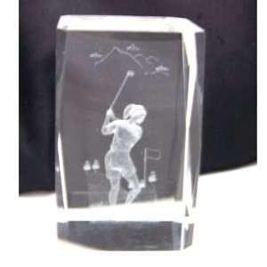 Female Golfer Laser Art Crystal Paperweight