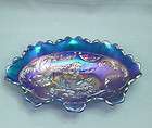 Northwood Carnival Glass Poppy Blue Pickle Dish 8 by 5 3 8 items in 