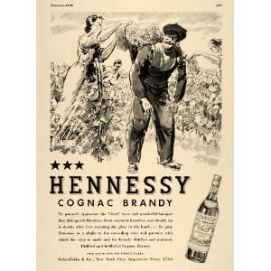 1936 Ad Hennessy Cognac Brandy Grape Vineyard Workers   Original Print 