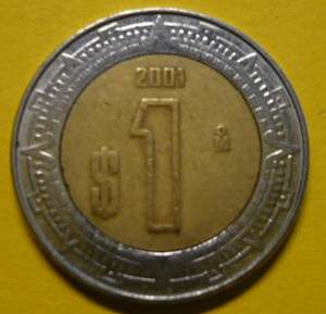 2001 Un Peso $1 Mexico Coin Estados Unidos Mexicanos Used Circulated 