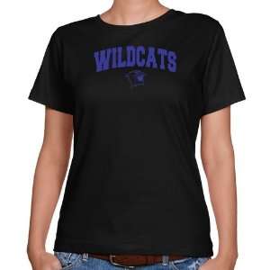 NCAA Northwestern Wildcats Ladies Black Mascot Arch Classic Fit T 