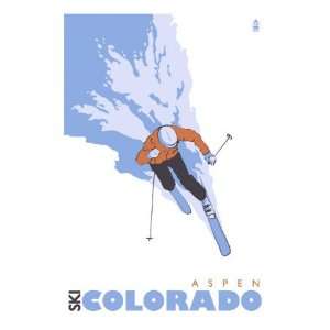  Aspen, Colorado, Stylized Skier Giclee Poster Print, 24x32 