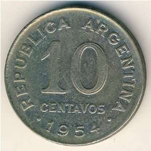    Almost Uncirculated 1954 Argentina 10 Centavos 