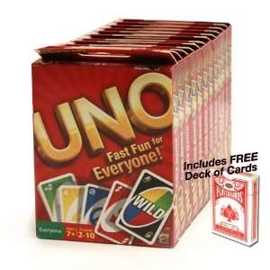   Bulk 12 Pack of Uno Card Games with FREE Deck of Cards Toys & Games