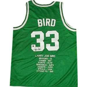 Larry Bird Boston Celtics Autographed Embroidered Career Stats Green 