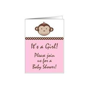 Girl Pink Modern Monkey Jungle Zoo Animal Monkey Polka Dot Baby Shower 
