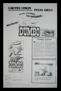 DUMBO disney animation elephant original PRESS SHEET  