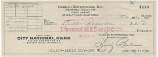 Debbie Reynolds Hand Signed Check 1967 Autographed Riveria Casino 