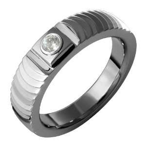    Homme   Exclusive Engraved Titanium Ring with Diamond Jewelry