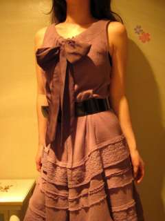 NEW Anthropologie By Zehavale Flounced Mocha Bow Tiered Lace Dress 6 