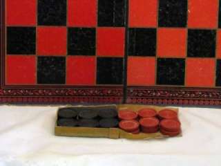 VINTAGE CHECKERS GAME BOARD AND PIECES  