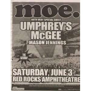  Moe Umphreys McGee Red Rocks Concert Poster Ad