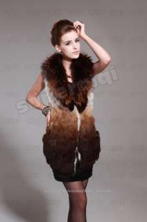   Genuine Rabbit Fur Raccoon Collar Vest Gilet Waistcoat Jacket Women