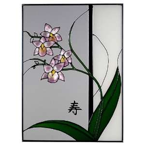  ASIAN Oriental ORCHID WINDOW with Words   LONG LIFE   10 x 