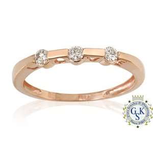  Unique 3 Stone 14K Rose Solid Gold Natural Diamond Ring Jewelry