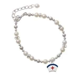  Nurse Hat Czech Pearl Beaded Charm Bracelet [Jewelry 