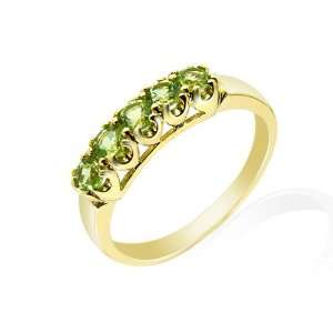  9ct Yellow Gold Five Stone Peridot Ring Size: 6.5: Jewelry