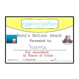  Award, Babys Bottom Award, Certificate