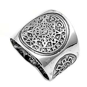 Sterling Silver Aztec Calendar Ring with 6mm Band 19mm Face Height in 