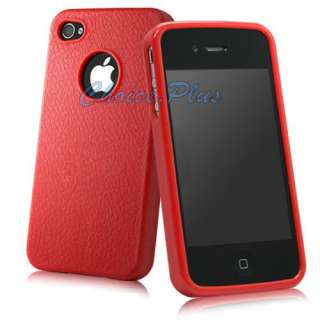 RED DERMA GRAIN TPU CASE COVER JACKET FOR APPLE IPHONE 4 4S AT&T 