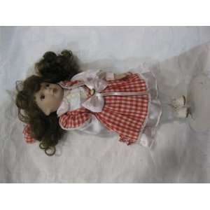   : Porcelain Doll With Red Plaid Dress and Brunett Hair: Toys & Games